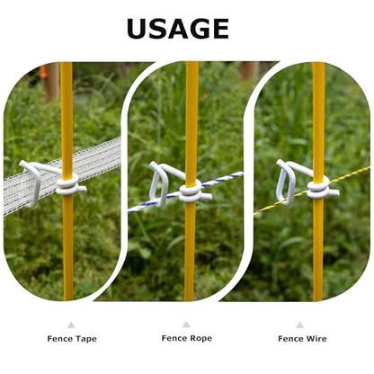 45.3 in Electric Fence Posts, Fiberglass Fence Posts with Adjustable 4 Pigtail insulators Hold Poly Wire Rope and 40mm Tape, for Temporary Electric Fencing, Farm Livestock, Garden-50pcs
