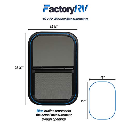 ToughGrade Vertical Sliding Black RV Window 15" X 22" X 1 1/2" Includes Mounting Ring and Bottom Screen| Camper Window, Replacement Trailer WIndow
