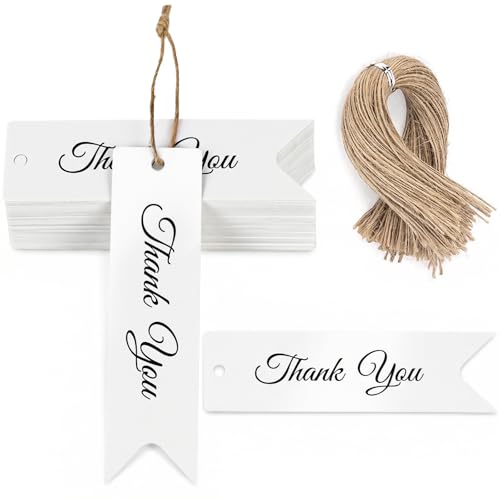 SallyFashion 100PCS White Thank You Fishtail Tags, 2.8 X 0.8 inches - color: White