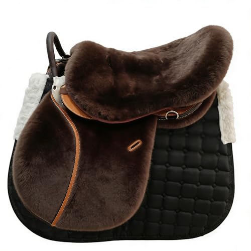 English-Style Sheepskin Saddle seat Cover, Genuine Sheepskin Saddle pad, Merino Sheepskin Saddle pad - color: Brown