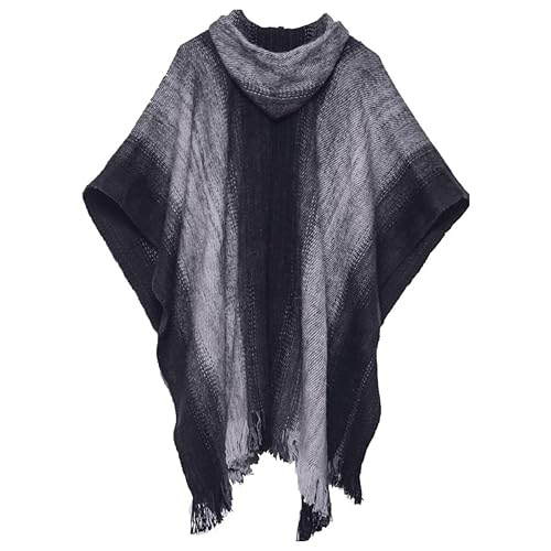 Gamboa Men's Alpaca Wool Poncho - color: Black and Grey