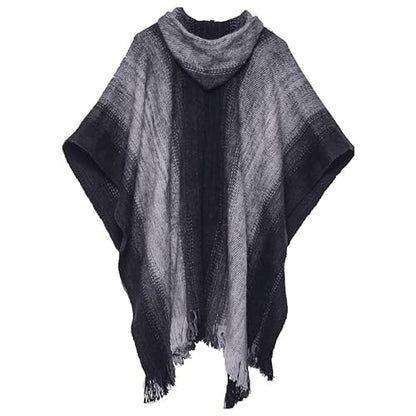 Gamboa Men's Alpaca Wool Poncho - color: Black and Grey