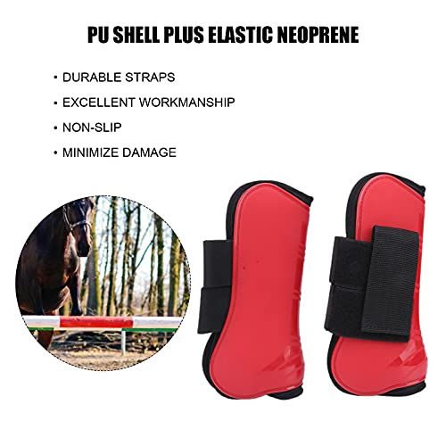 Horse Tendon Boots for Riding and Jumping, PU Shell Protectors with Elastic Neoprene, Nylon Fastener, Red Front and Hind Boots to Prevent Leg Injuries - size: A pair of front legs