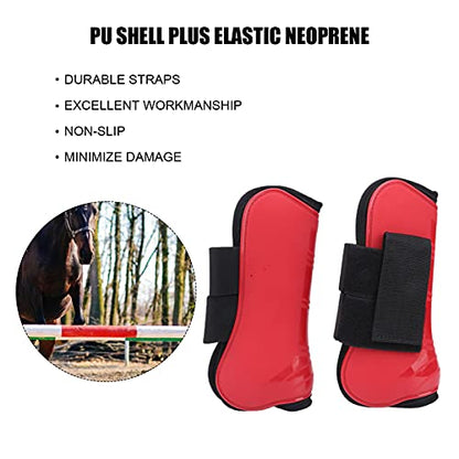Horse Tendon Boots for Riding and Jumping, PU Shell Protectors with Elastic Neoprene, Nylon Fastener, Red Front and Hind Boots to Prevent Leg Injuries - size: A pair of front legs