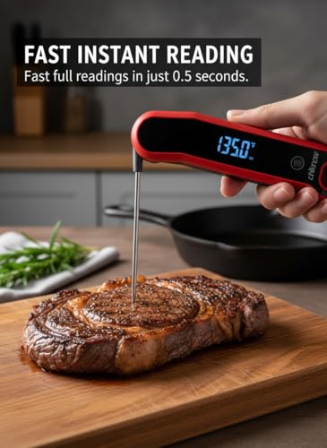 0.5 Sec Instant Read Meat Thermometer Digital with Auto-Rotating Large LCD Display & Motion Sensing, ±0.5°F Accuracy, IP67 Waterproof Food Thermometer for Cooking BBQ Grill Smoker Candy