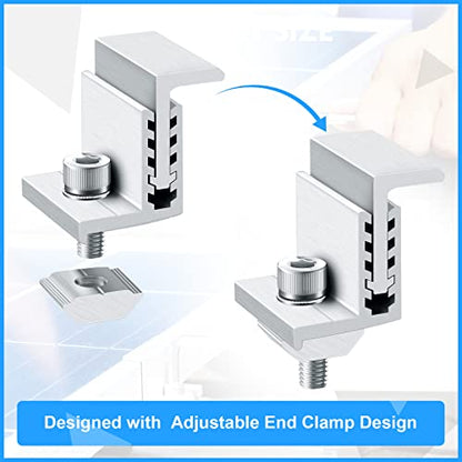 Zhengmy 40 Pack Solar Panel End Clamp Mounting Z Bracket Mid Clamps Aluminum Rail End Clamps Clips Adjustable Panels Grounding Gutter Kit for Pv Mounting System Install Hardware Fasteners Accessory