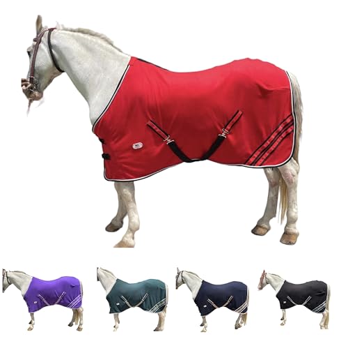 Majestic Ally Anti Pill Fleece Horse Blanket/Sheet with Silver Braided Rope (Red, 76) - color: Red, size: 76