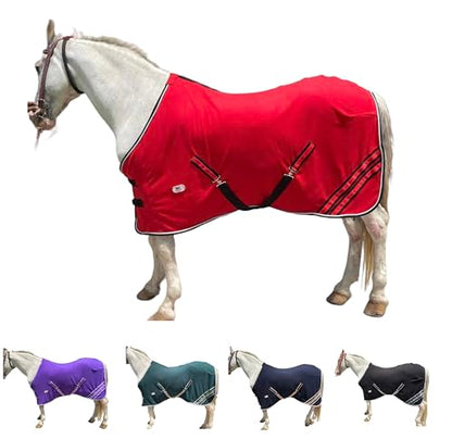 Majestic Ally Anti Pill Fleece Horse Blanket/Sheet with Silver Braided Rope (Red, 74) - color: Red, size: 74