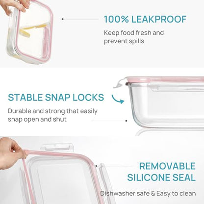 Vtopmart 2Pack 1860ml/63oz Large Glass Storage Containers With Lids, Pink - color: Pink, size: 63oz