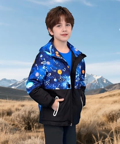 M2C Boys Girls Hooded Color Block Waterproof Fleece Lined Windbreaker Jacket - color: Space, size: 4-5T