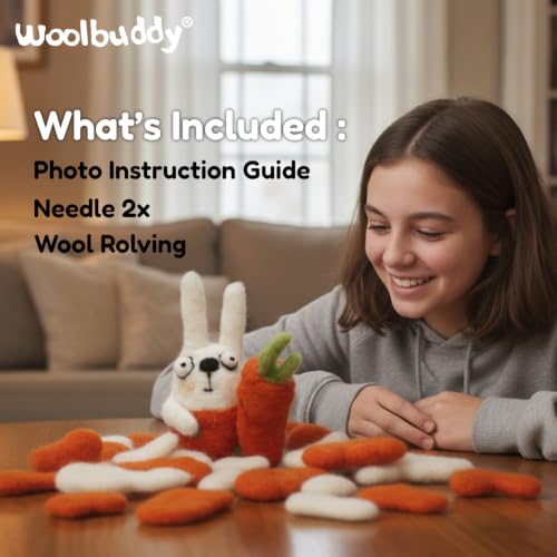 Woolbuddy Needle Felting Starter Kit (Rabbit) for Adults with Tool & Guide - color: Rabbit