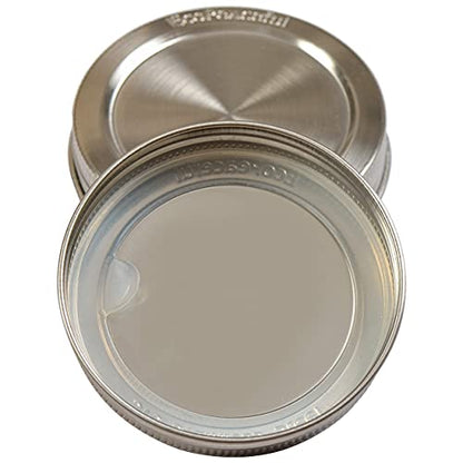 316 Surgical Stainless Steel Mason Jar Lids WIDE Mouth -ORIGINAL DESIGN- Stackable w/Pull-Tab Silicone Ring Seal. Rust-proof, Airtight, Leak-Proof, BPA-Free, PVC-Free - Not for Canning - size: 12 Wide Mouth Lids