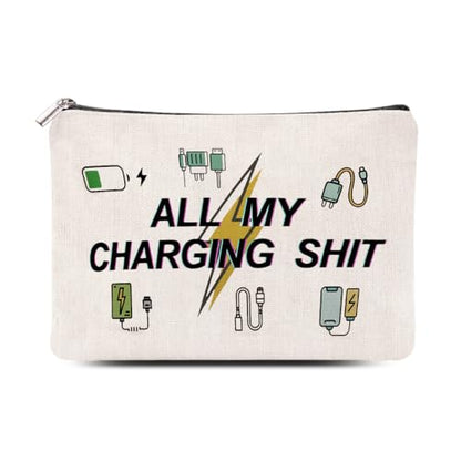 ShiQiao Spl Charging Cable Organiser Bag Funny Travel Makeup Bag Charger Organiser Cosmetic Bags With Zipper Toiletry Pouch for Best Friends Birthday Gifts for Daughter Son Travel Electronics Bags - style: All My Charging1