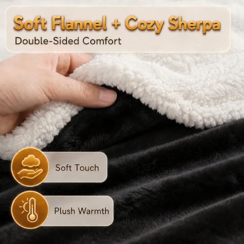 Heated Blanket Electric Blanket Full Size 72''x84'' with 9 Heating Levels, 1-10 Hour Auto Shut Off, Machine Washable, Flannel & Sherpa Soft Warming Blanket for Couch, Bed, Office - Black - color: 03-black, size: 72''x84''(Full)