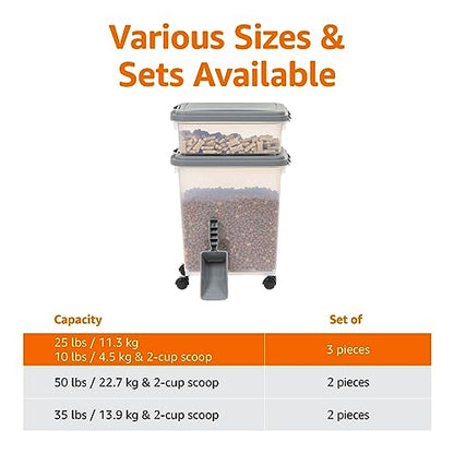 Amazon Basics 3-Piece Airtight Pet Food Storage Container Combo with Scoop, BPA Free, Removable Wheels, 33 QT + 12 QT - size: 45 QT (33 QT + 12 QT)