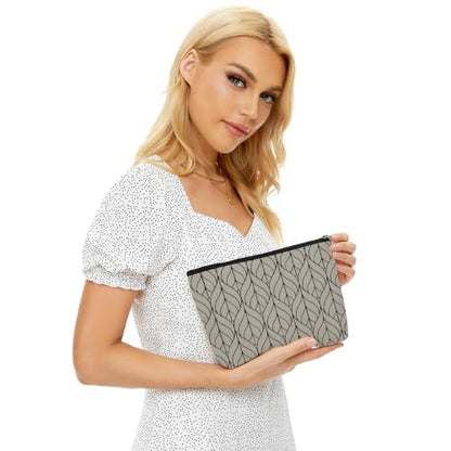 Blue Leaves Minimalist Leaf Print Makeup Bag Beige Cosmetic Bag - color: Multicolor 1601