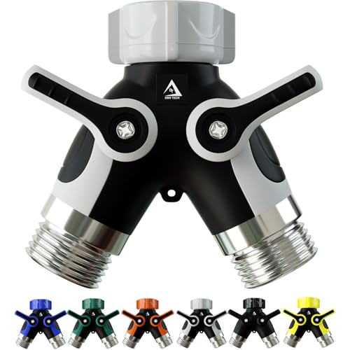 DBR Tech® Hose Splitter 2 Way, Heavy Duty Metal Connector, Two Way Garden Hose Splitter, High Flow Spigot Faucet Bib Adapter, Solid Double Y Shut Off Valve for Outdoor Gardening Hoses, Grey - color: Gray
