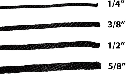 SGT KNOTS Solid Braided Polypropylene Derby Rope – Durable, Weatherproof Rope Ideal for Animal Handling, Boating, Camping, and Knot Tying Practice (1/4" x 25ft, Black) - color: Black, size: 1/4 in x 25 ft