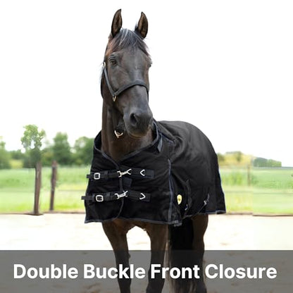 RESISTANCE Premium 1680D Waterproof Horse Turnout Blanket with 300g Polyfill & Adjustable Buckle Closure - color: Black, size: 80"