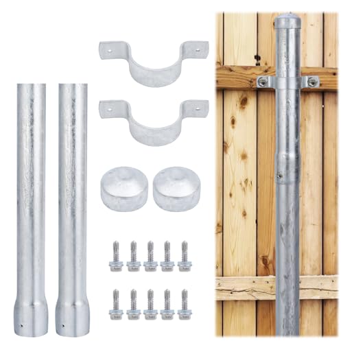 Fence Post Extender 2-3/8" OD 18" Height Heavy Duty Hot-Dip Galvanized Steel with Fence Bracket, Screws & Caps (2 Pack) - size: 18in Fence Post Extension