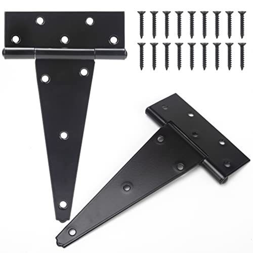 10 Inch T-Strap Shed Door Hinges Heavy Duty, Black Tee Hinge for Wooden Fences, Yard Door, Barn Door Gates, Wrought Hardware Rustproof, 2PCS - color: 2 pcs, size: 10 Inch