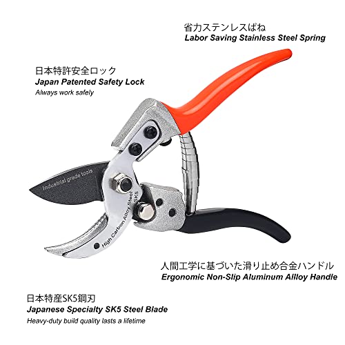 TONMA Anvil Pruning Shears [Made in Japan] Professional 8 Inch Heavy Duty Garden Shears Secateurs with Ergonomic Handle, Hand Pruners Gardening Hedge Trimmer Branch Clippers for Plants - style: Anvil Pruning Shears (Orange)