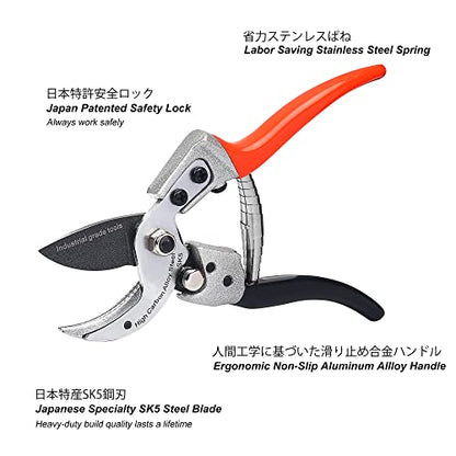 TONMA Anvil Pruning Shears [Made in Japan] Professional 8 Inch Heavy Duty Garden Shears Secateurs with Ergonomic Handle, Hand Pruners Gardening Hedge Trimmer Branch Clippers for Plants - style: Anvil Pruning Shears (Orange)