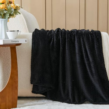 NEWCOSPLAY Fleece Leaves Pattern Throw Blanket, Black, 50"x60" - color: Black, size: Throw(50"x60")