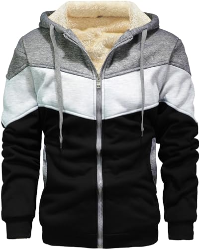 Men's Winter Fleece Thermal Jackets for Men Sherpa Lined Hoodies Warm Thick Jacket Outerwear - color: 995darkgrey Grey Black, size: Medium
