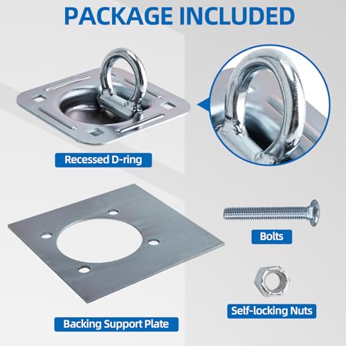 4 Pack Recessed D Rings Heavy Duty Tie Down Anchors– 6,000 lb Capacity Trailer D Rings for Trailers, Cargo, and Deliveries