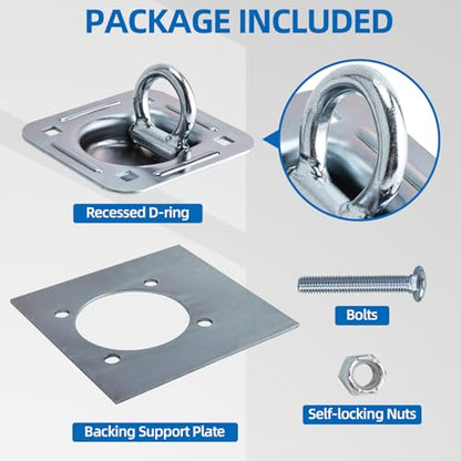 4 Pack Recessed D Rings Heavy Duty Tie Down Anchors– 6,000 lb Capacity Trailer D Rings for Trailers, Cargo, and Deliveries