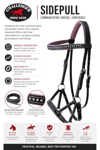 CHALLENGER Horse Western Horse Western English Leather Bitless Sidepull Bridle Reins Purple 7708PR-F