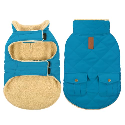 Queenmore Waterproof Dog Winter Coat Warm Puffer Jacket Plush Lining Vest - color: Blue, size: X-Small