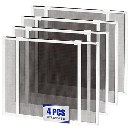 4 Pack Expandable Window Screen, 2 Way Adjustable Sliding Window Screen, Horizontal (24" H x 25" - 45" W), Horizontal and Vertical Adjustable, Replacement Screen for Window, Window Screens Mesh - size: 24"H x 25"-45"W