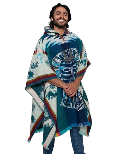 Alpaca Land, Handmade Ecuadorean Alpaca Wool Ponchos - color: Blue Machala
