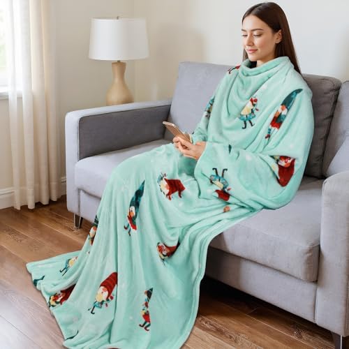 Catalonia Wearable Blanket with Sleeves for Women & Men, Fleece Wrap Throw - color: Christmas Elf Green