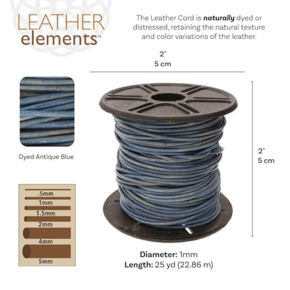 The Beadsmith Leather Cord – Dyed Antique Blue – 1mm Spool – 25 Yards/22.86 Meters – Indian Leather Thong Ideal for Braiding, Beading, Necklaces, Fine Lacing, Hair Accessories & DIY Jewelry Making - size: 1mm, style: Dyed Antique Blue – 25 Yards
