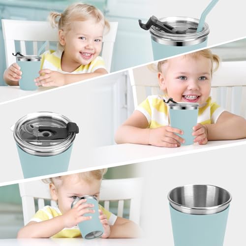 Stainless Steel Kids Cups with Lids, 12oz Spill Proof Cups, 2 Pack - color: Blue, Green