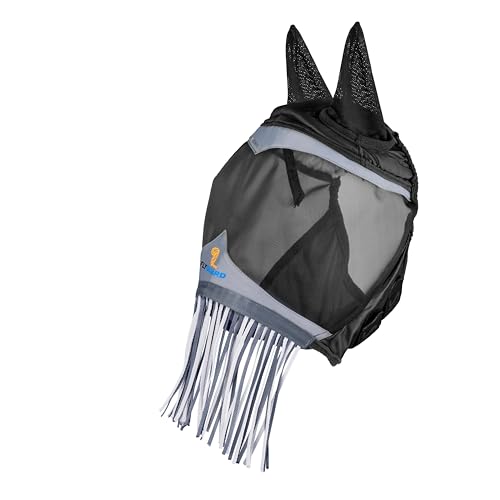 Shires FlyGuard Pro Fine Mesh Fly Mask with UV Protection Jet/Extra Full/Ears and Nose Fringe - color: Jet, size: Extra Full