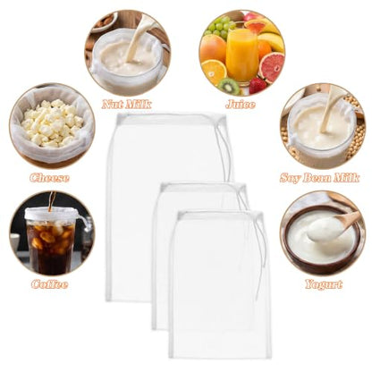 Nogeqi 3PCS Nylon Cloth Strainer, Reusable Nut Milk Bag
