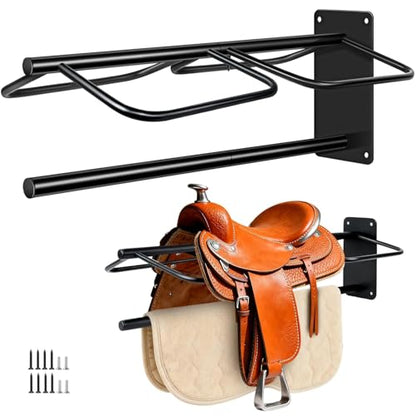2 Pack Saddle Rack with Pad Bar, Heavy-Duty Wall Mounted Saddle Stand