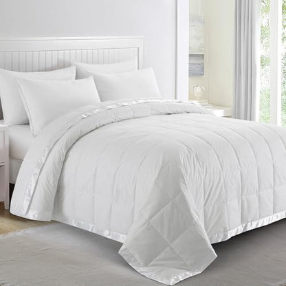 puredown® Blankets King Size - Soft Lightweight Down Blanket for Bed, Cozy Warm Luxury Bed Blanket with Satin Trim, White (108"X90") - color: 01 White, size: King