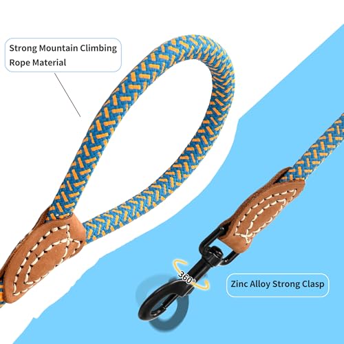 Mile High Life Dog Leash with Genuine Leather-Wrapped Ends, 4/5/6FT - color: Peacock Blue, size: 48 Inch-1/2"