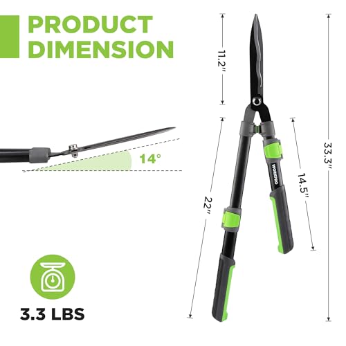 WORKPRO Extendable Hedge Shear, 25"-33" Manual Hedge Clipper/Bush Cutter | Gardening Shears, Steel Wavy Blade, Shock Absorbing Bumper, Ergonomic Handle, for Pruning Borders & Shrubs - size: 25"-33"