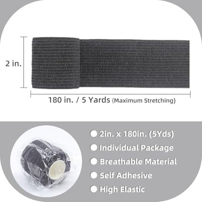 IndigoCase 6 Pack Self Adhesive Bandage Wrap 2 Inch x 5 yd Elastic Tape - color: Black, size: 2 Inch - 6 Pack