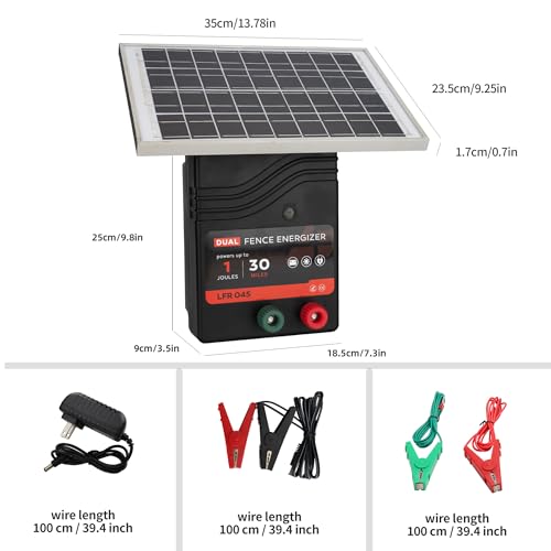 30 Miles Solar Electric Fence Charger, 1 Joule Portable Solar Fence Charger, Solar Electric Fence Kit, with 10W Solar Panel for Livestock, Preventing Predators from Intruding - size: LFR 045