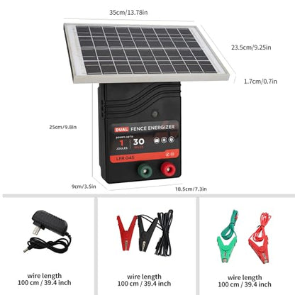 30 Miles Solar Electric Fence Charger, 1 Joule Portable Solar Fence Charger, Solar Electric Fence Kit, with 10W Solar Panel for Livestock, Preventing Predators from Intruding - size: LFR 045