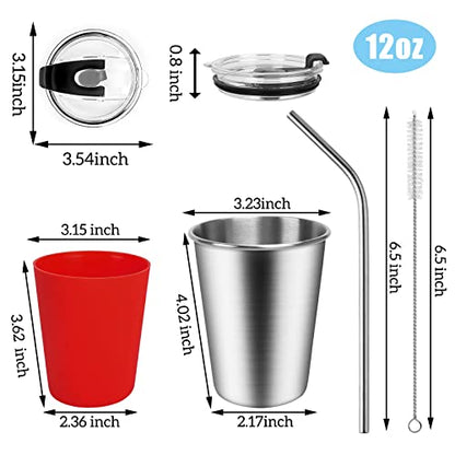 ShineMe Stainless Steel Kids Cups, 5pack with Spill Proof Lids, Straws & Silicone Sleeves, 12oz, BPA Free, Insulated, for Cold & Hot Drinks - color: green, blue,purple, red,orange