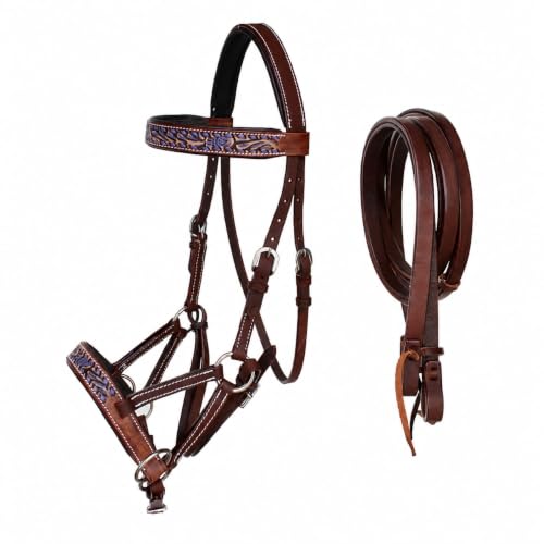 CHALLENGER Horse Western Leather Bitless Sidepull Bridle Split Reins 77RS25 - color: Brown/Purple