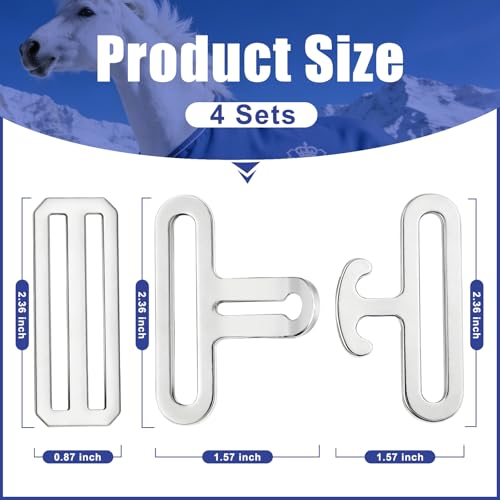 12 Pcs Universal Horse Blanket Surcingle Buckle Replacement Kit - Heavy Duty Hardware for Connection Webbing Strap Buckle - for Horse Blanket Repair and Restoration (4 Sets)